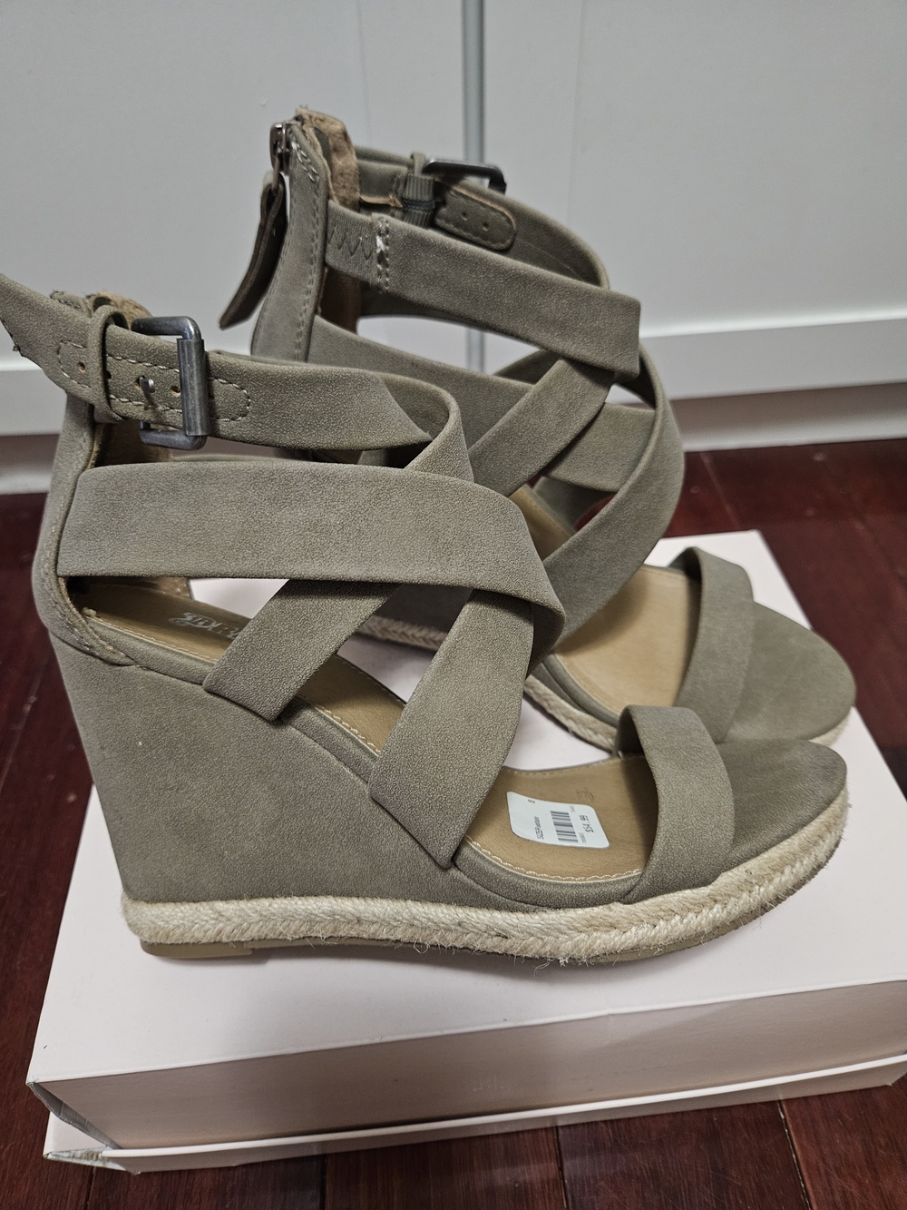Women’s Taupe Wedge Sandals with Crisscross Straps